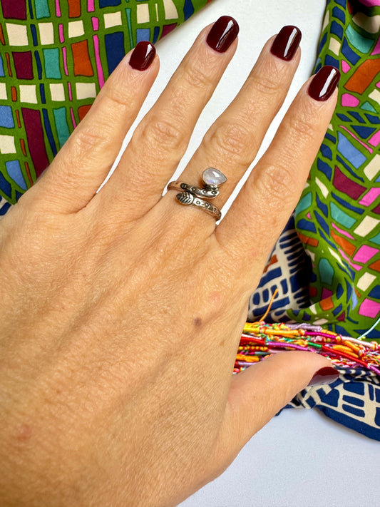 Anello argento 925 Pietra di luna arcobaleno regolabile misura 17 M12