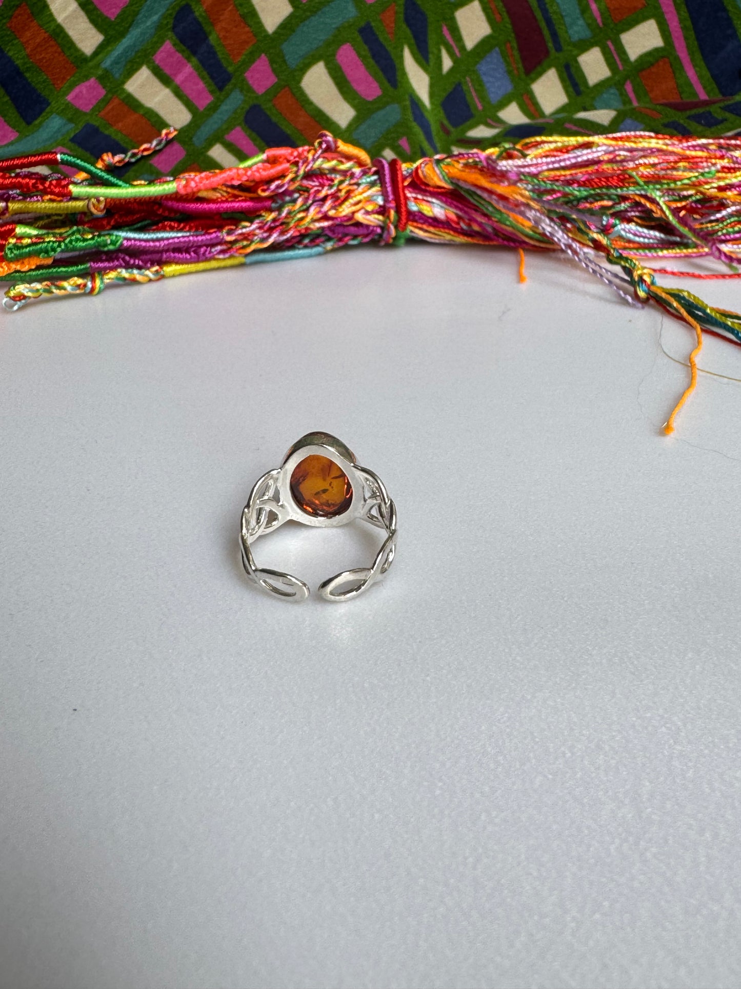 925 silver amber ring size 12 adjustable 42A