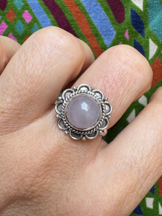 925 Silberring mit Rosenquarz, Größe 14 - X62