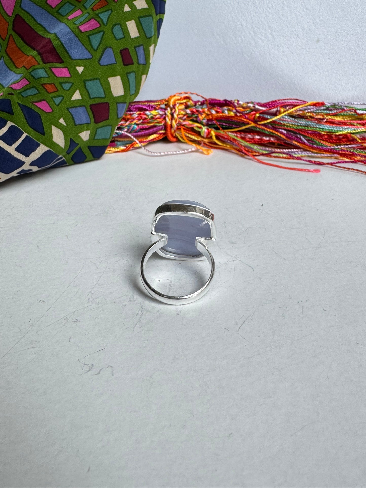 Ring Silber blauer Achat Größe 18/19 - 20K