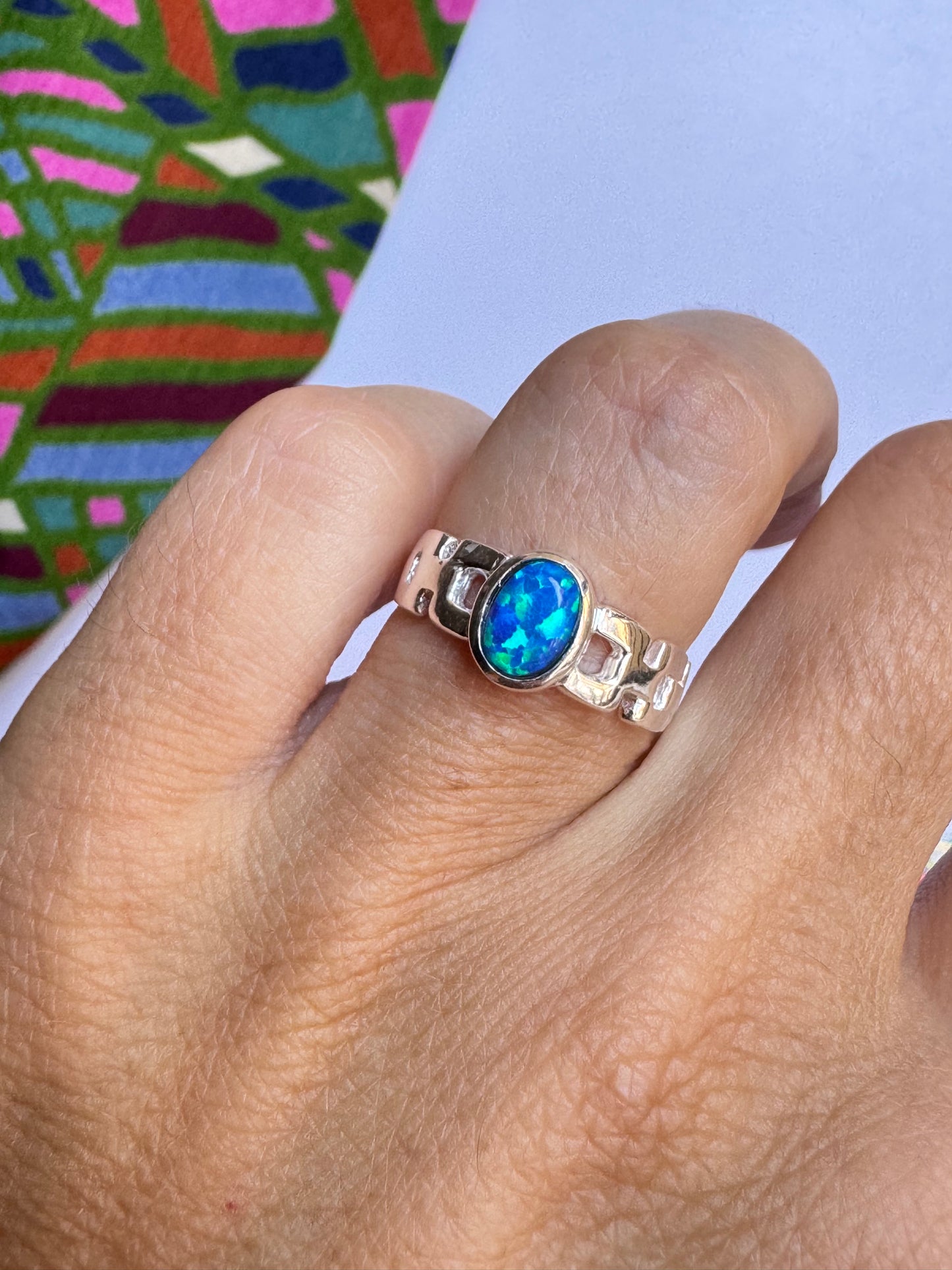 Anello argento 925 opale blu misura 14 21OP