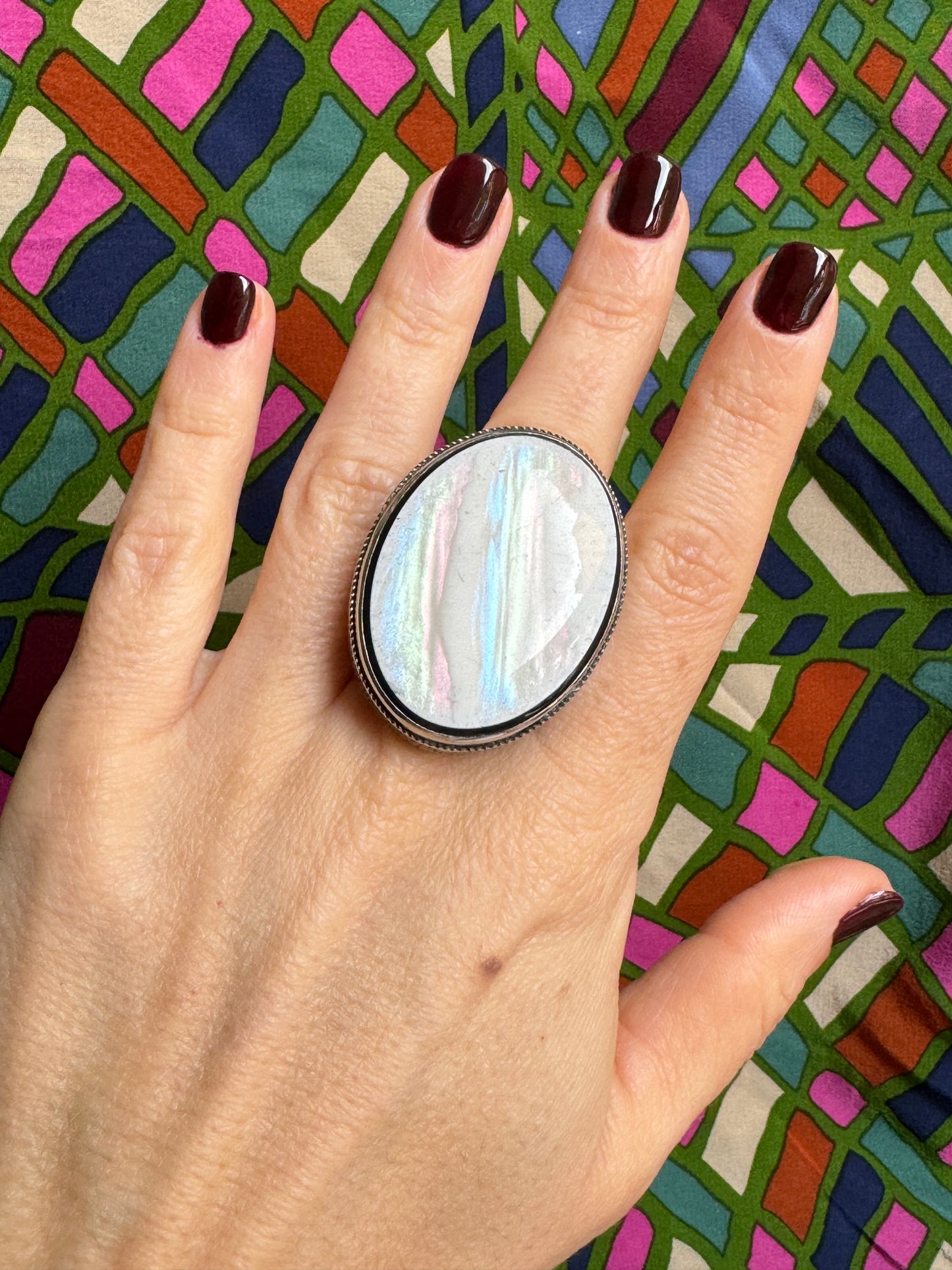 Large antique vintage mother-of-pearl ring