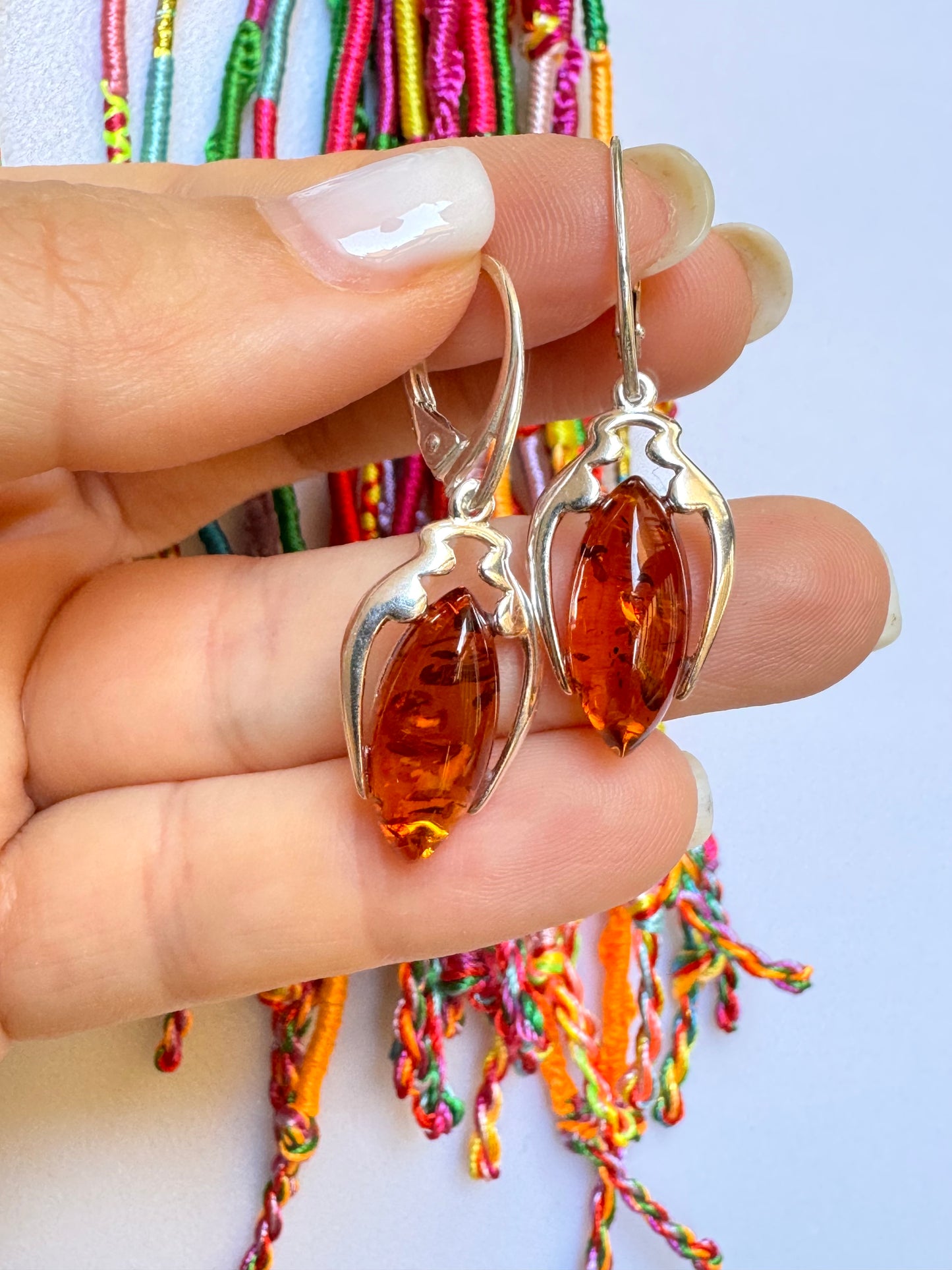 Silver 925 amber earrings A4