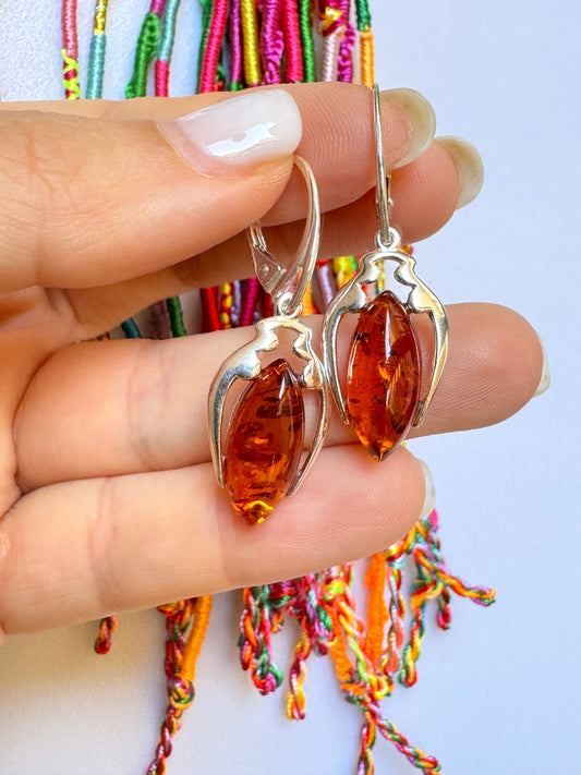 Silver 925 amber earrings A4