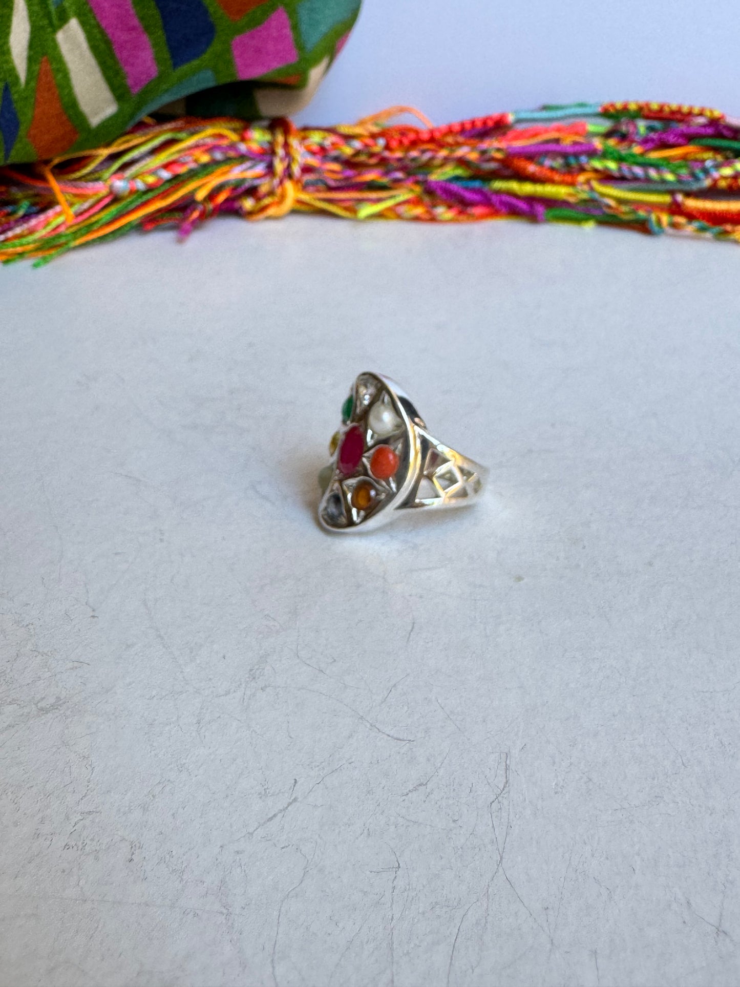 Anello argento 925 Navaratna misura 13 - 26WE