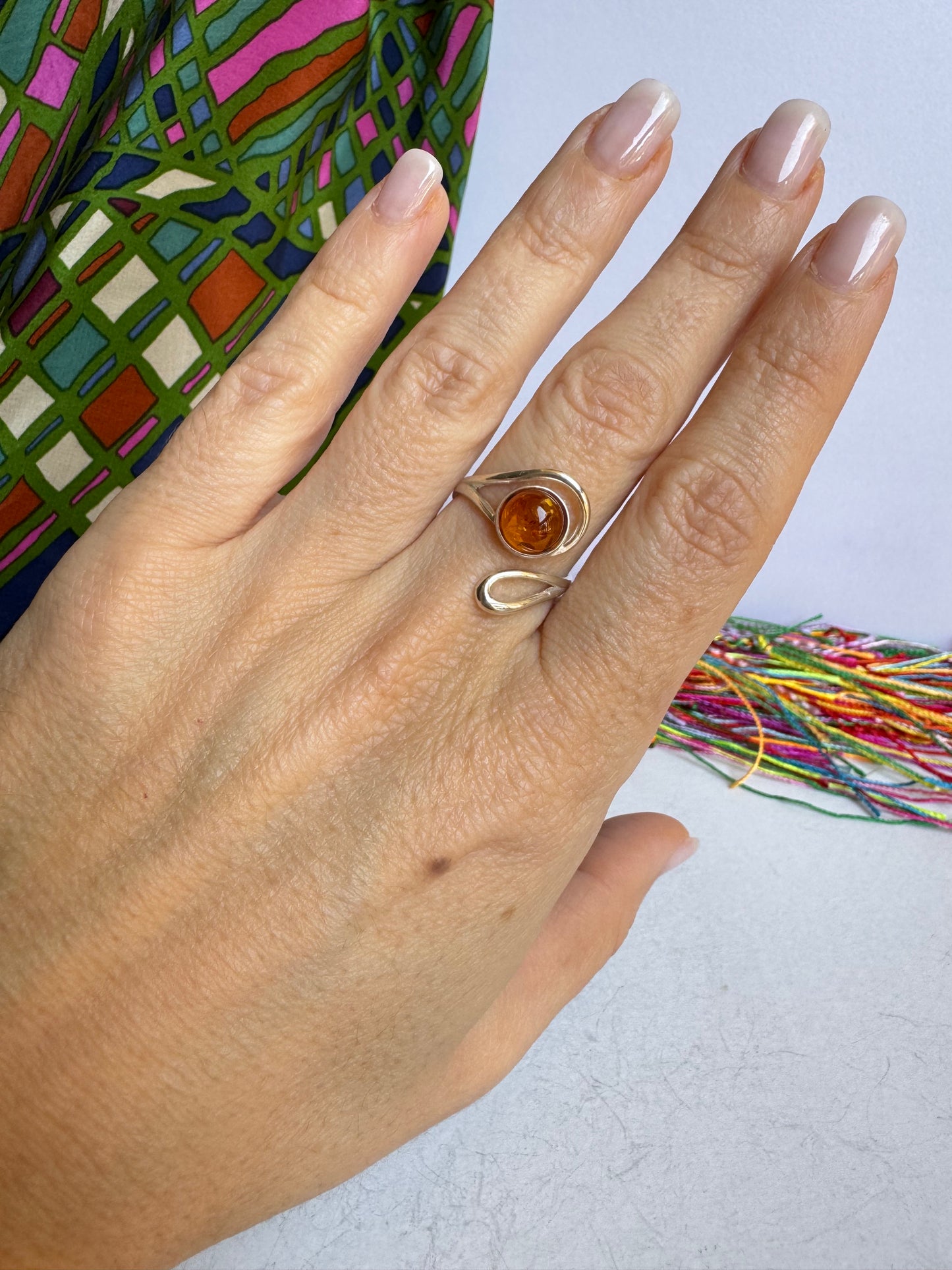 Anello argento 925 ambra misura 15 regolabile 34AMB