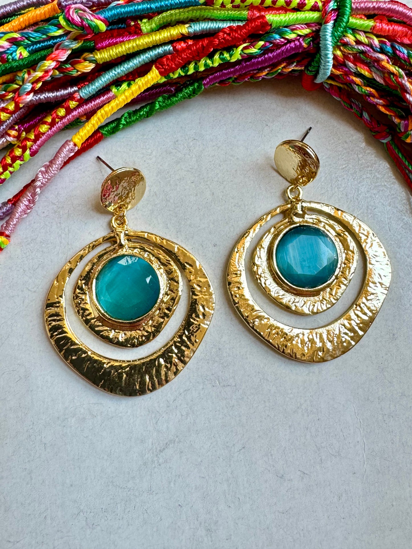 Light blue golden earrings