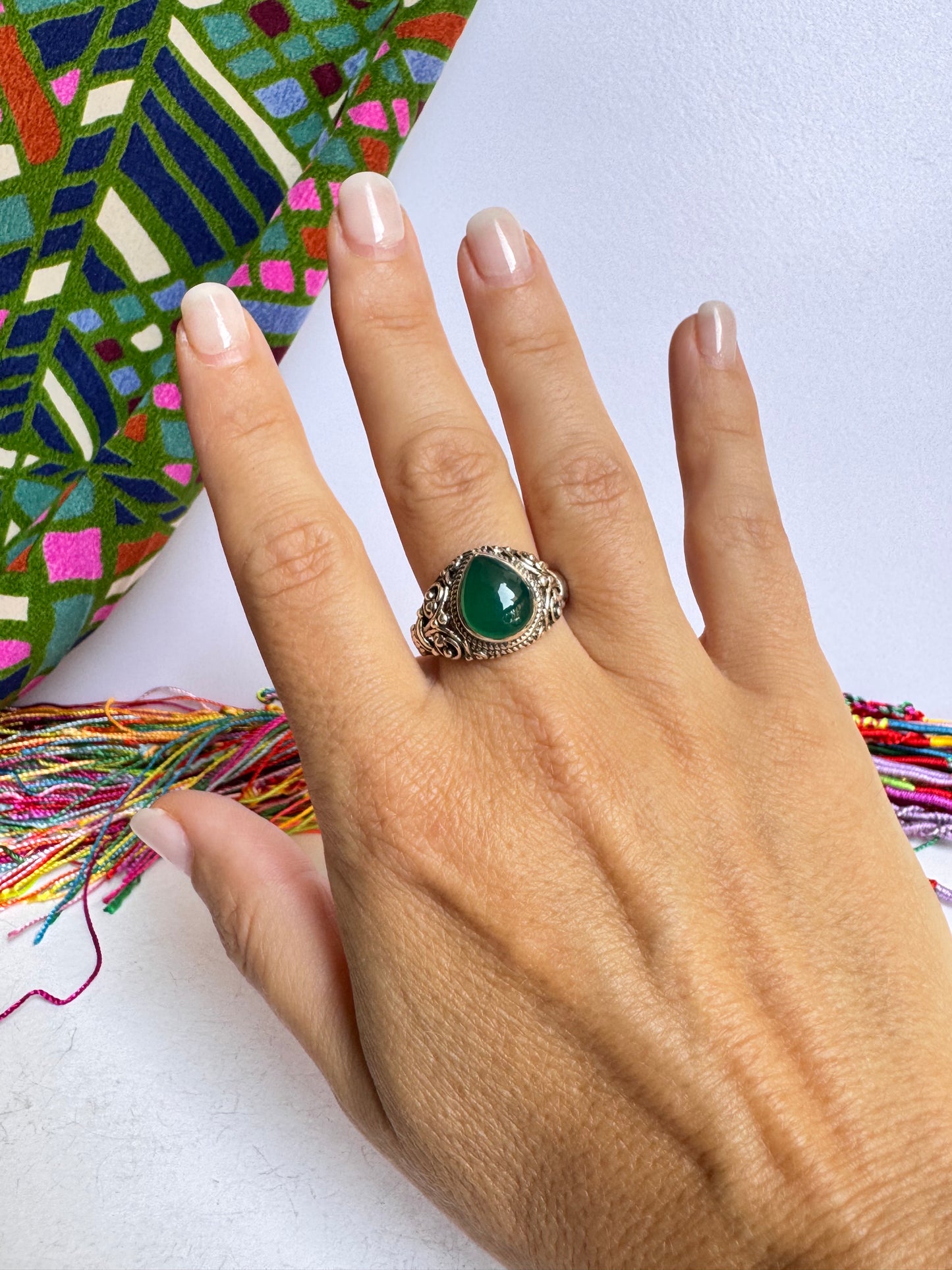 925 silver ring green onyx size 17
