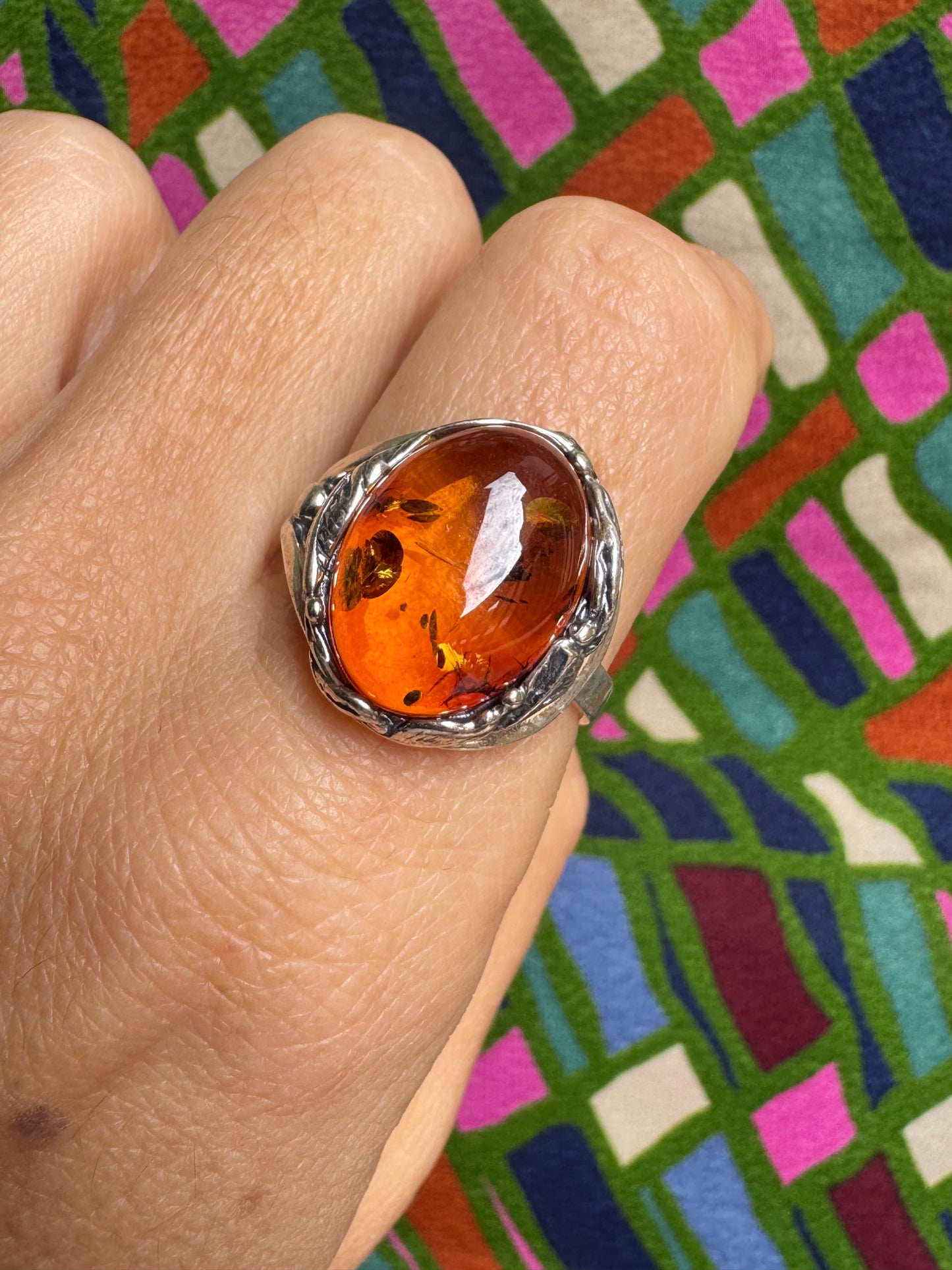 925 silver amber ring size 22 adjustable 43A