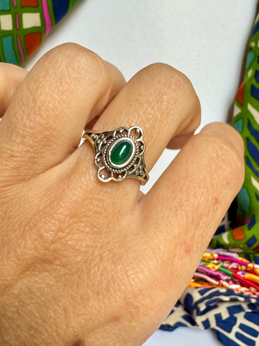 Anello argento 925 onice verde misura 15 M14