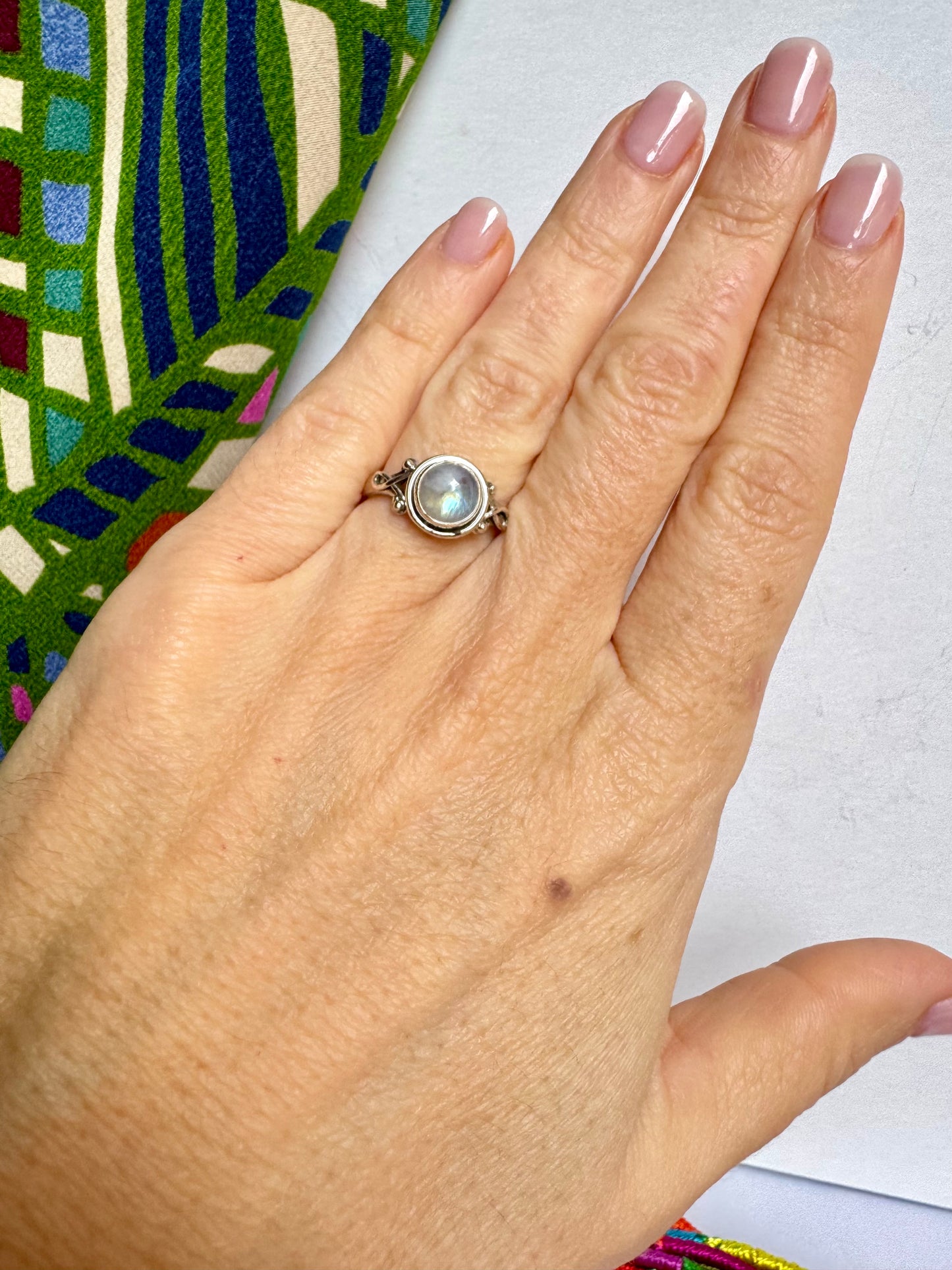Anello argento 925 Pietra di luna arcobaleno misura 15 - 9SZ