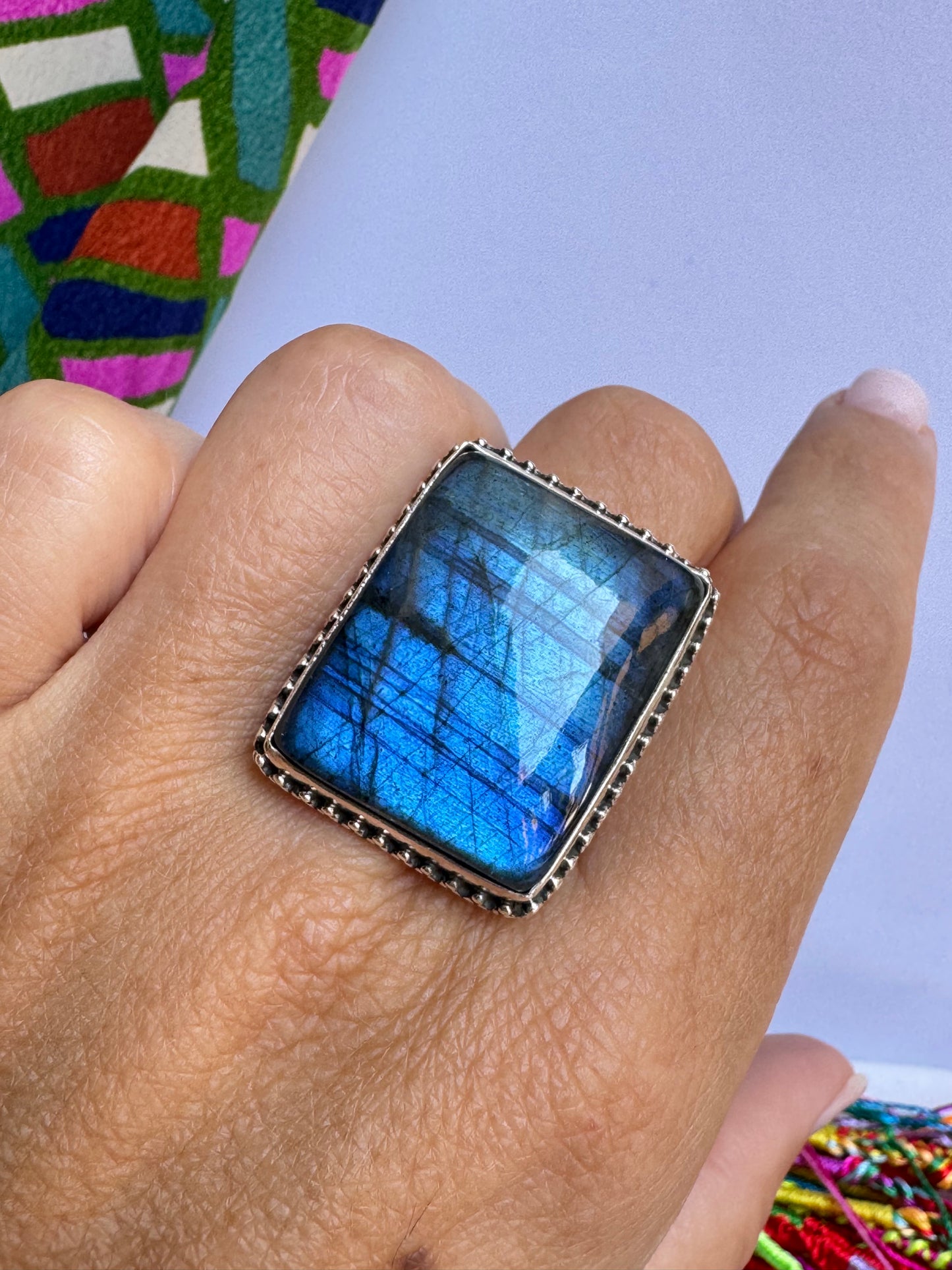 Anello argento 925 labradorite regolabile da misura 18/19 - 29UM