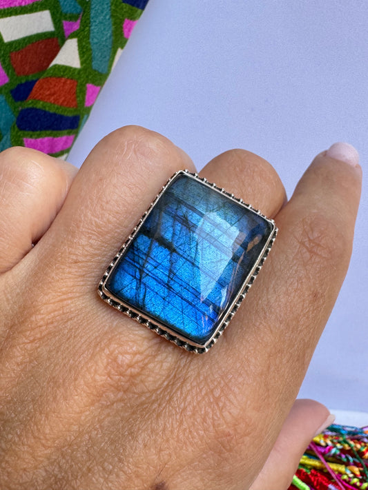 Anello argento 925 labradorite regolabile da misura 18/19 - 29UM