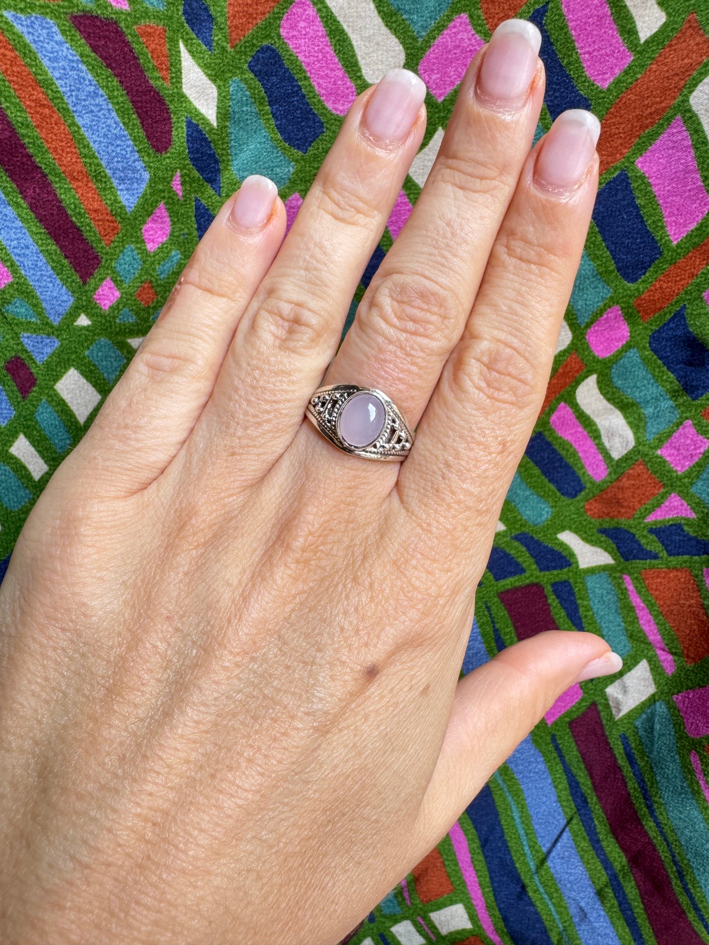 925 Silberring mit Rosenquarz, Größe 16 - X64