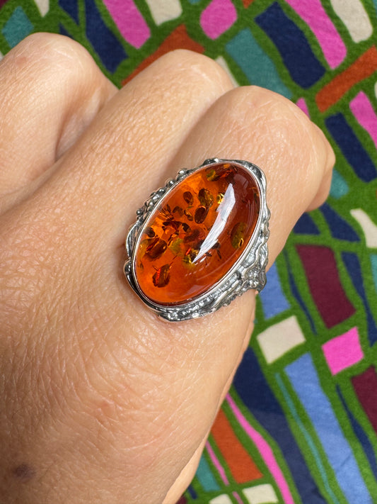 925 silver amber ring size 18 - 40A