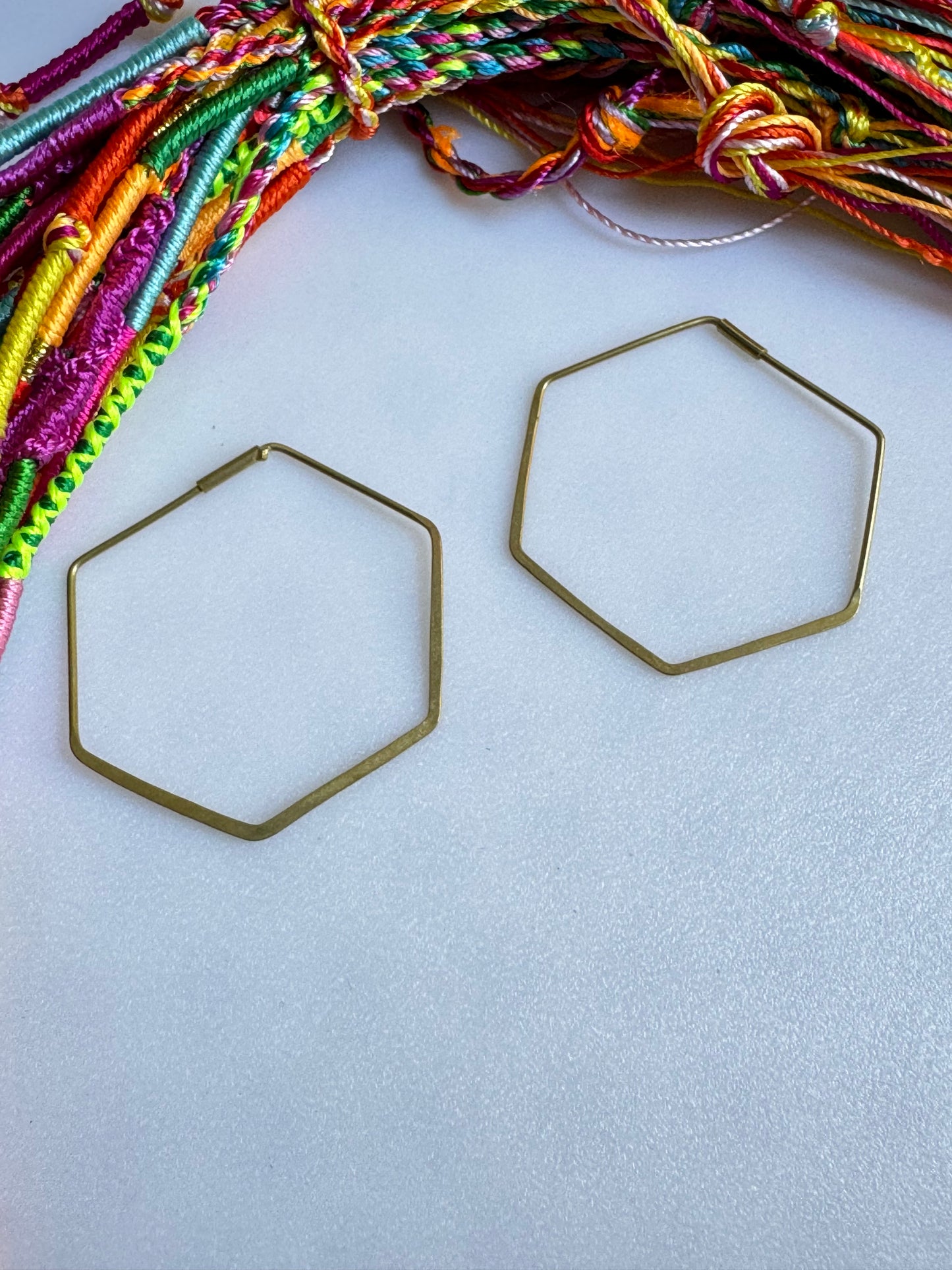 Boho golden hexagon hoop earrings