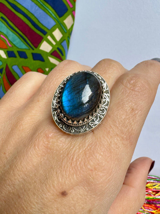 Anello argento 925 labradorite misura 23 - 13K