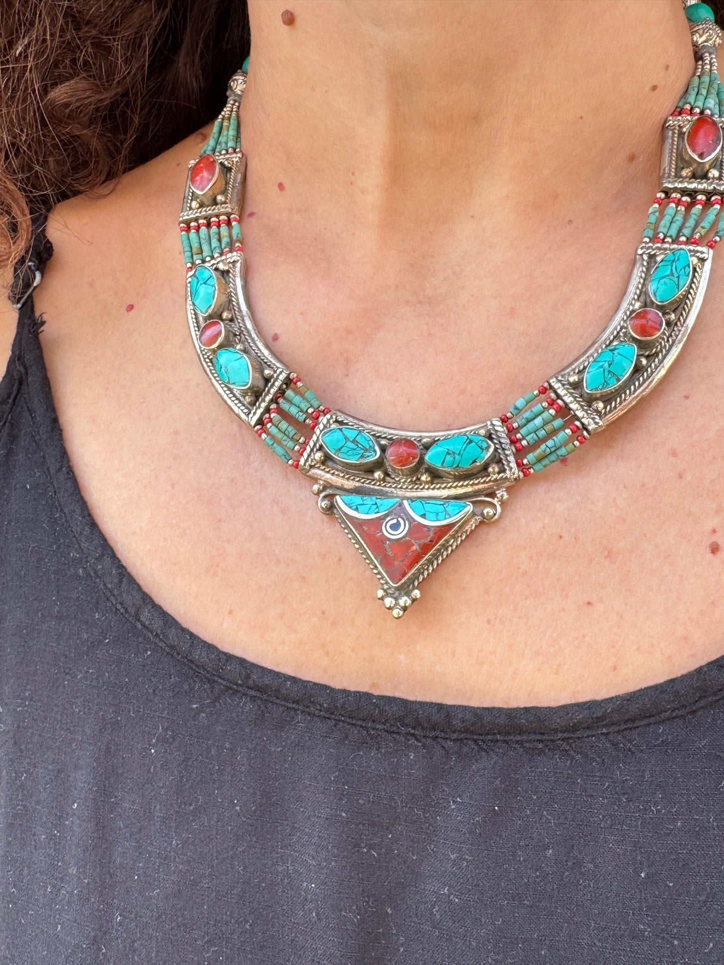 Collana nepalese metallo pietre vintage anni 70