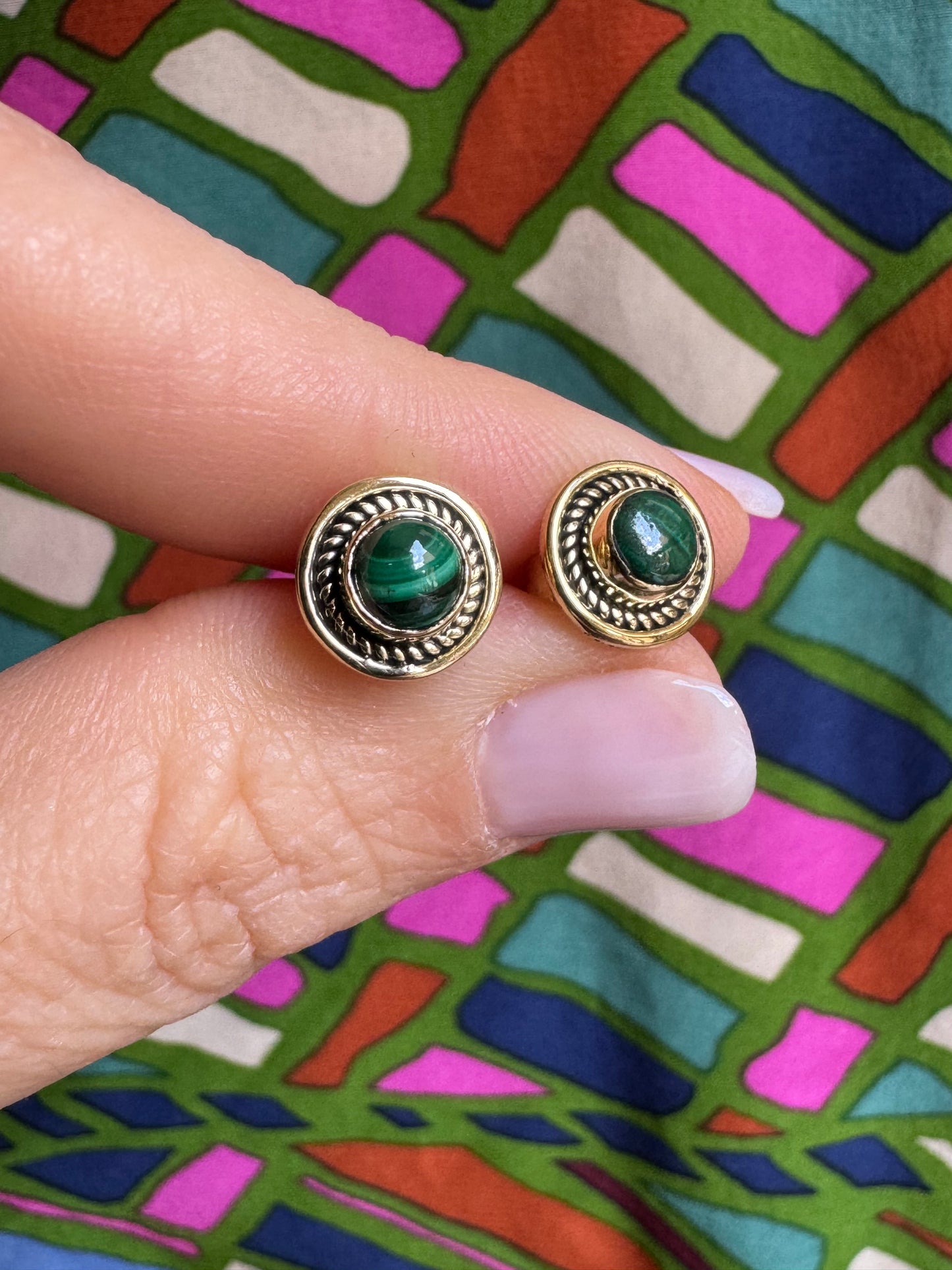 Gold Boho Earrings Green Lobe