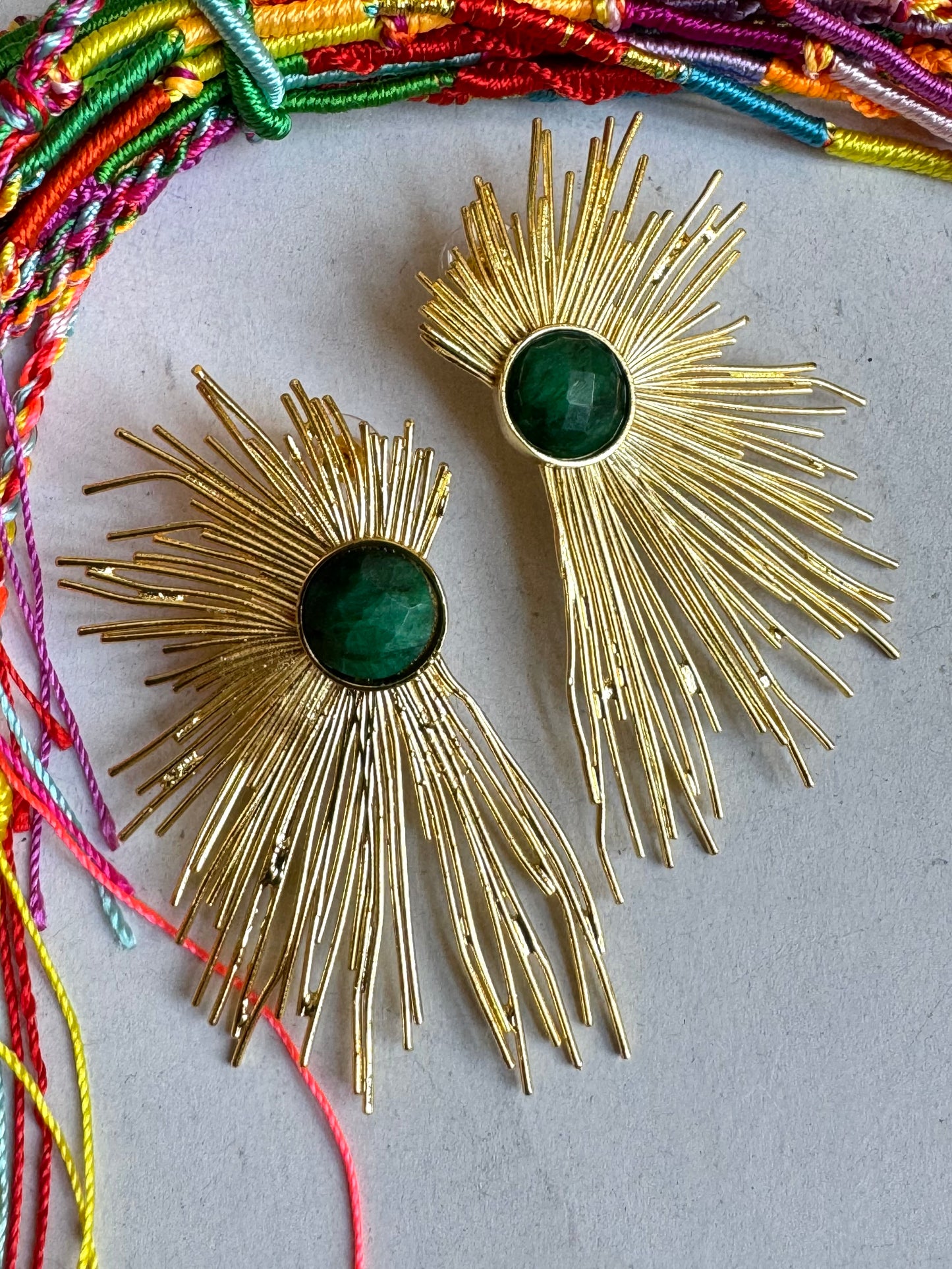 Green golden earrings