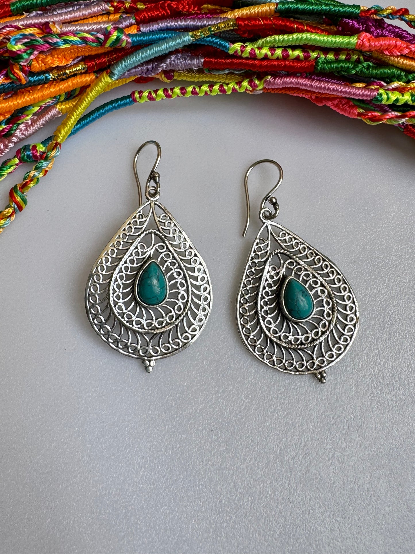 Turquoise silver boho earrings