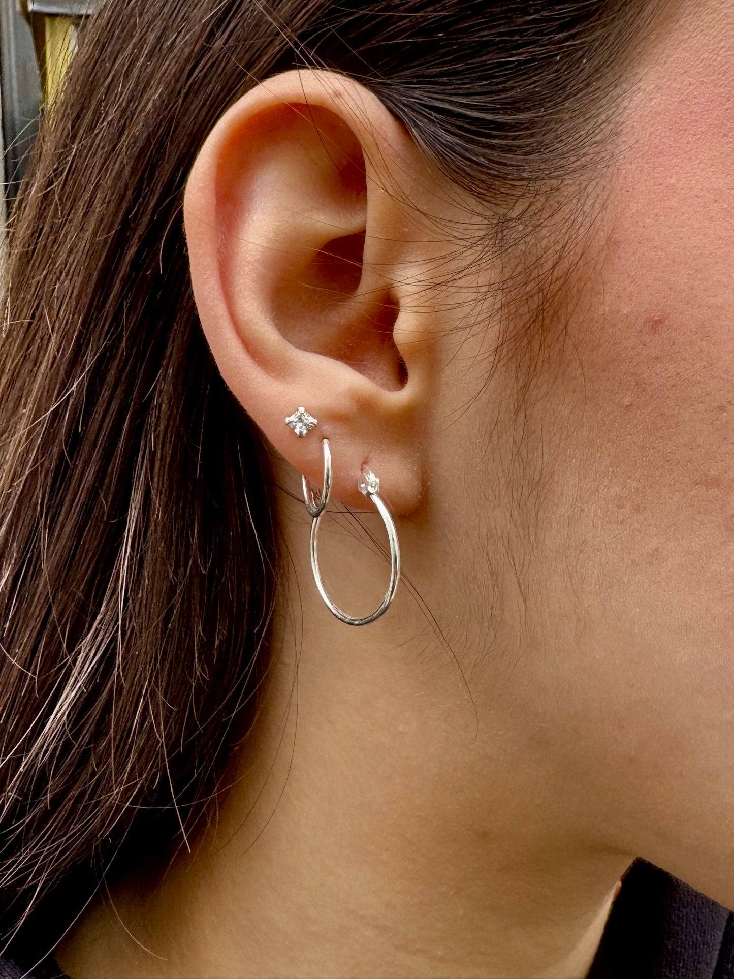 Single earring smooth circle cm 925 silver 2cm W28