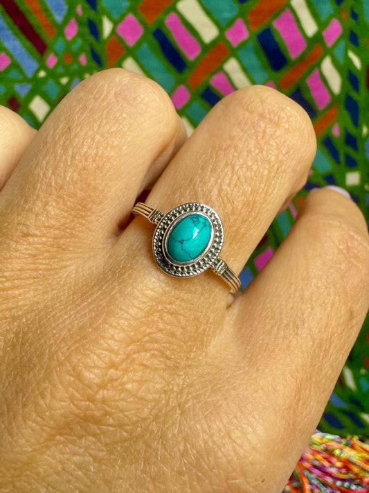 925 silver ring with turquoise, howlite, and turquenite, size 17 - G24
