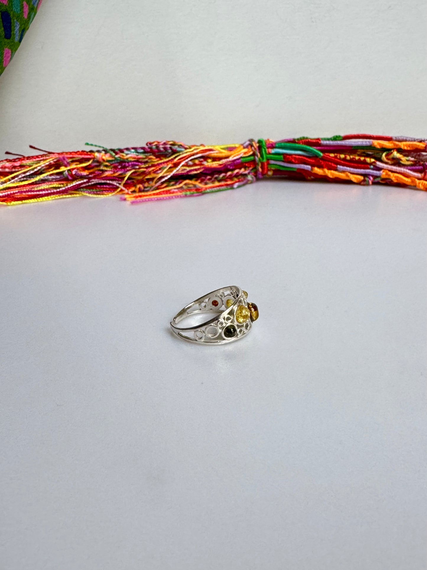 Anello argento 925 ambra misura 15 regolabile 23AMB