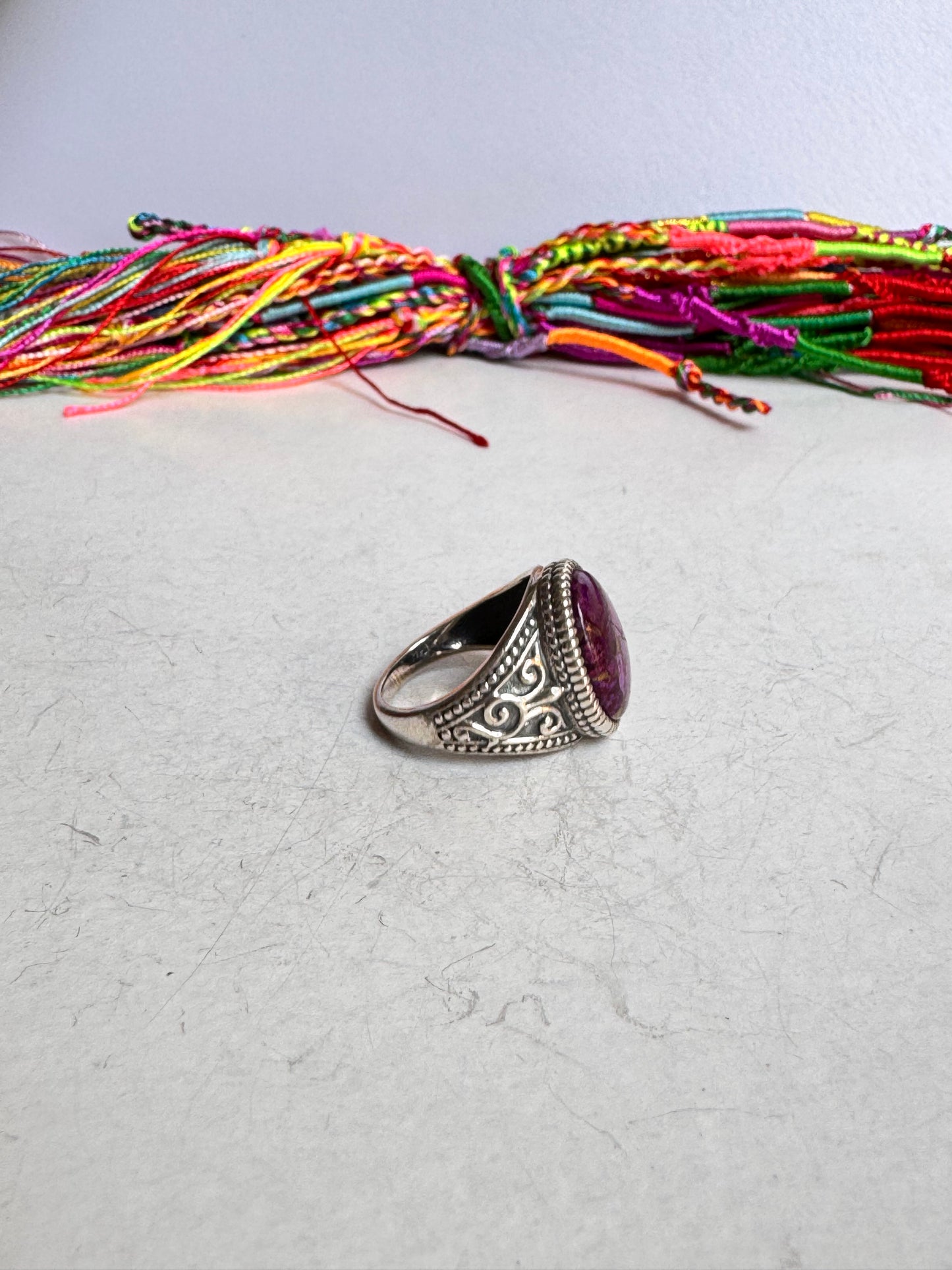 Anello argento 925 purple copper turquoise misura 16 1V