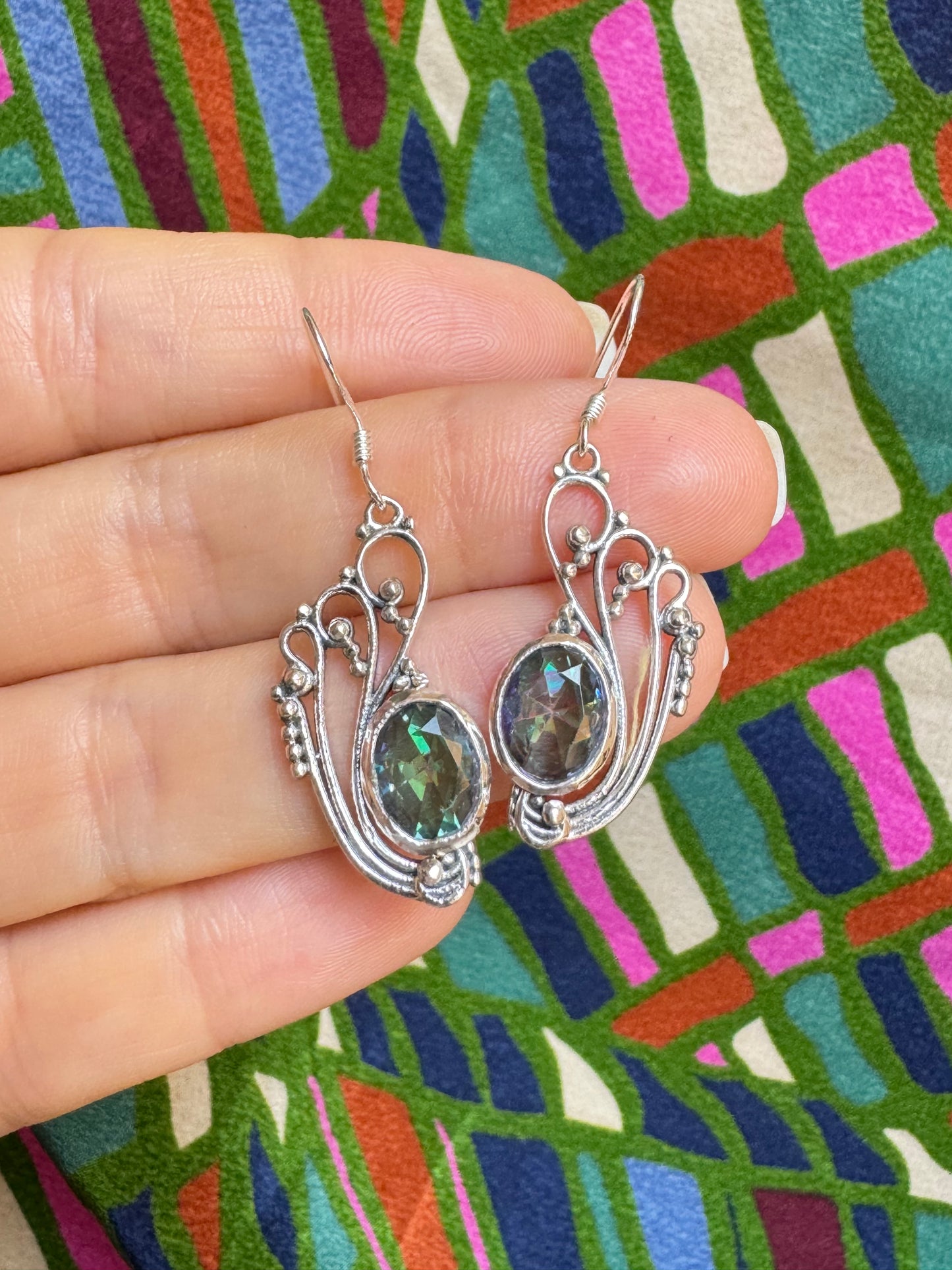 925 mystic stone silver earrings
