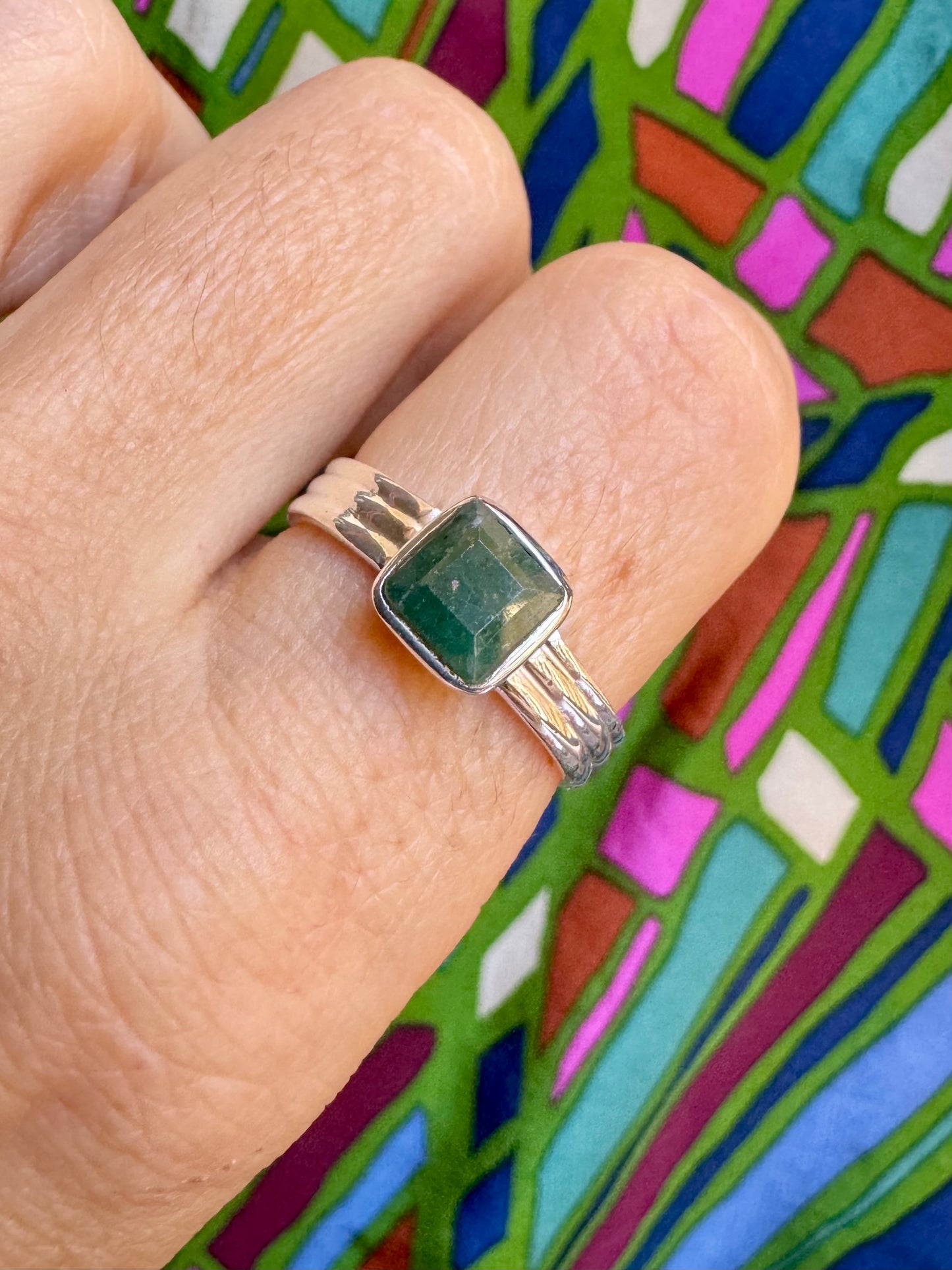 925 silver ring with green aventurine, size 20/21 - G55