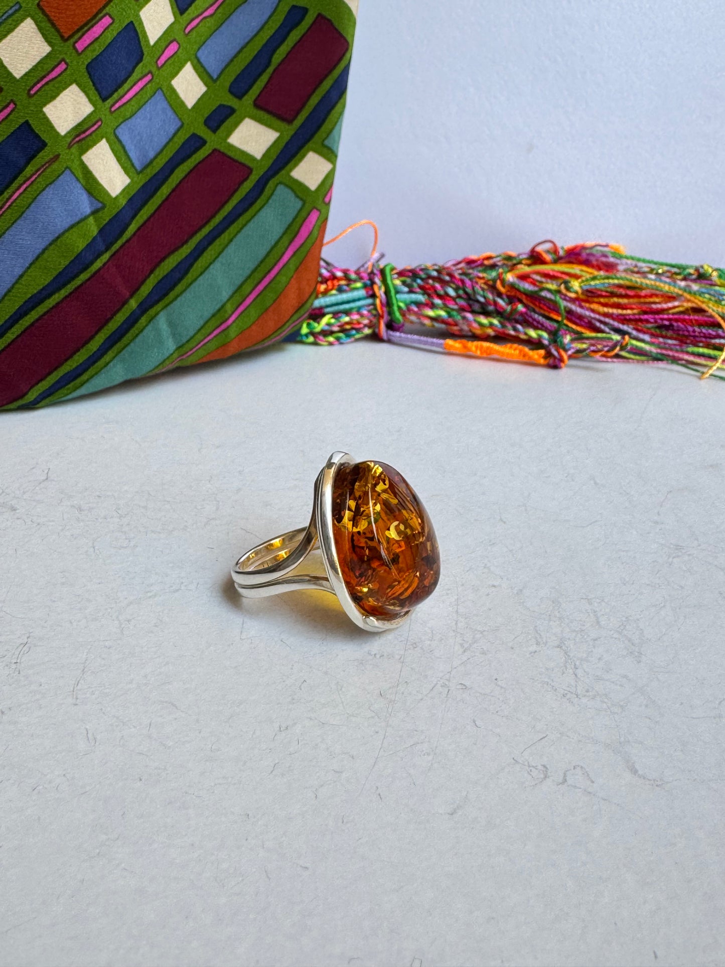 Anello argento 925 ambra misura 18 regolabile 36AMB
