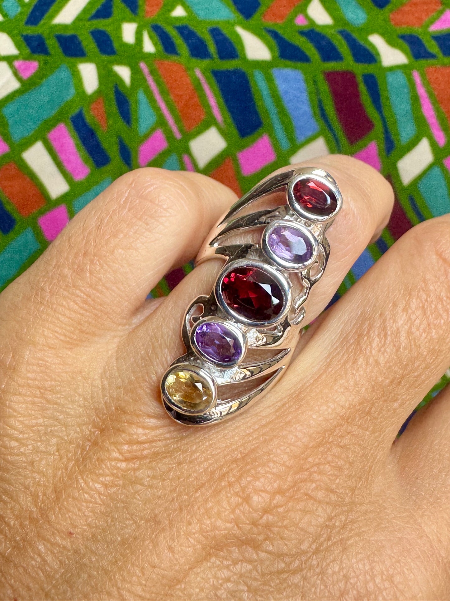 925 silver ring with amethyst/ruby root/citrine size 11-12 - G29