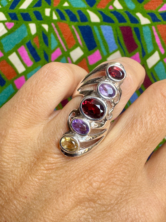 925 silver ring with amethyst/ruby root/citrine size 11-12 - G29