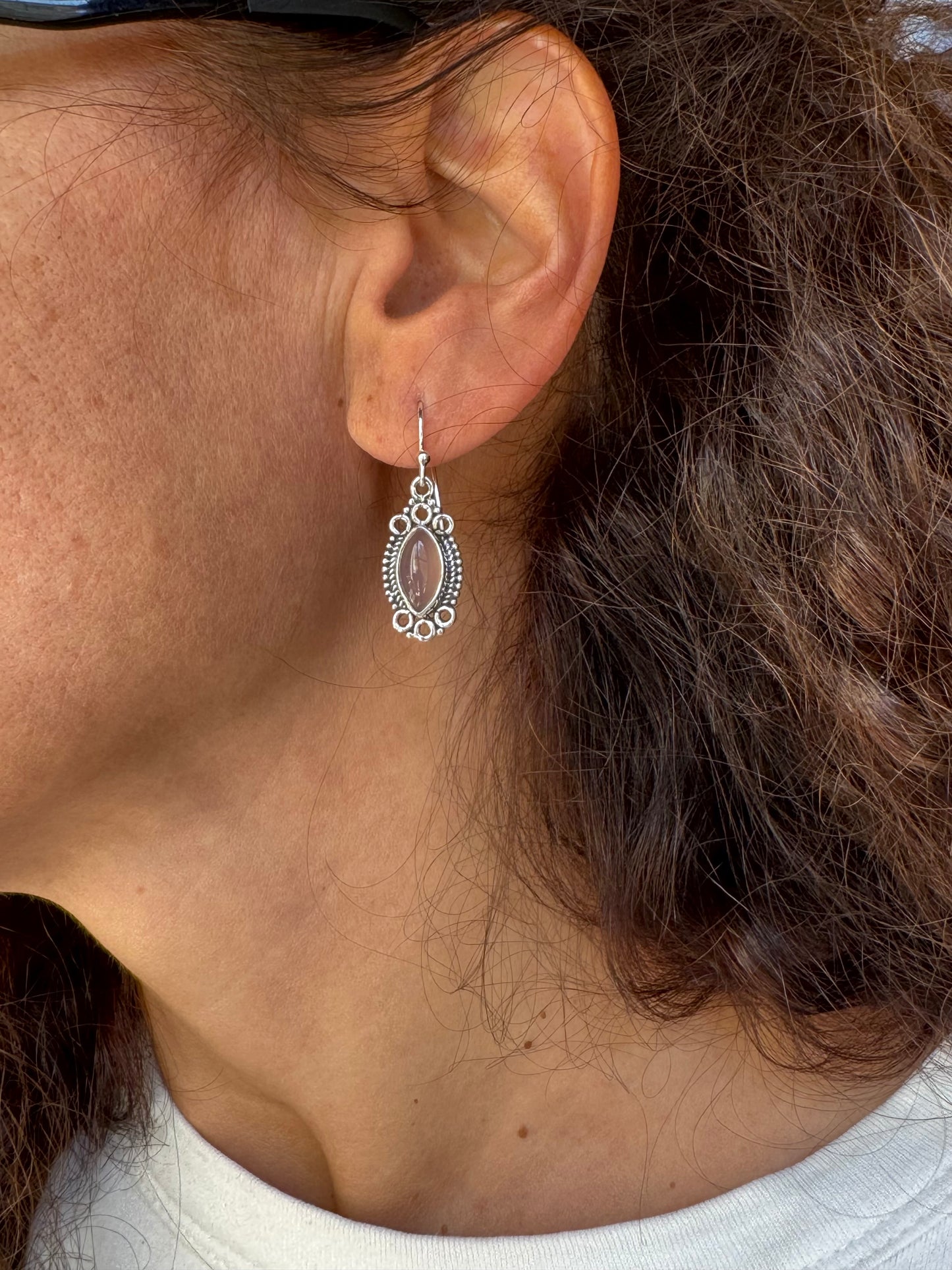 Orecchini argento 925 quarzo rosa D38