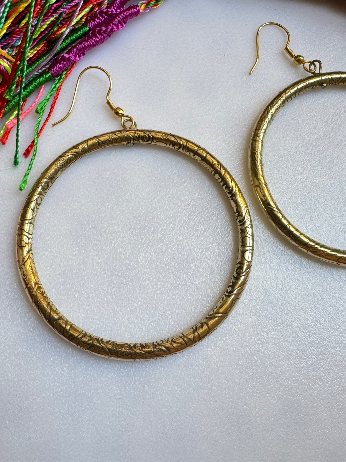 Boho earrings golden hoops hanging thin decorated