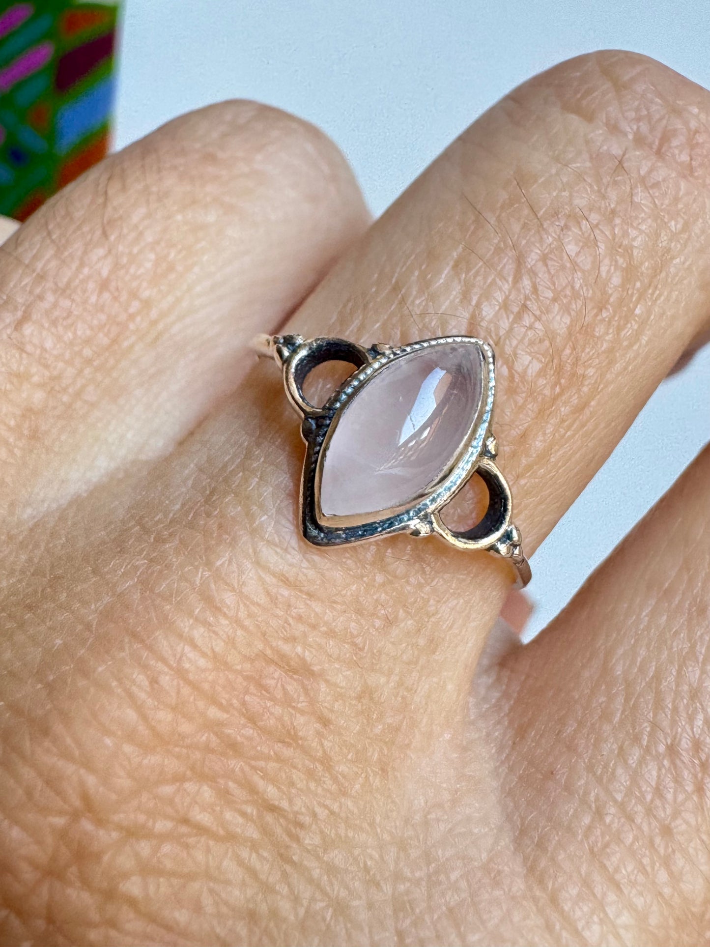 Anello argento 925 quarzo rosa misura 17/18 4WE