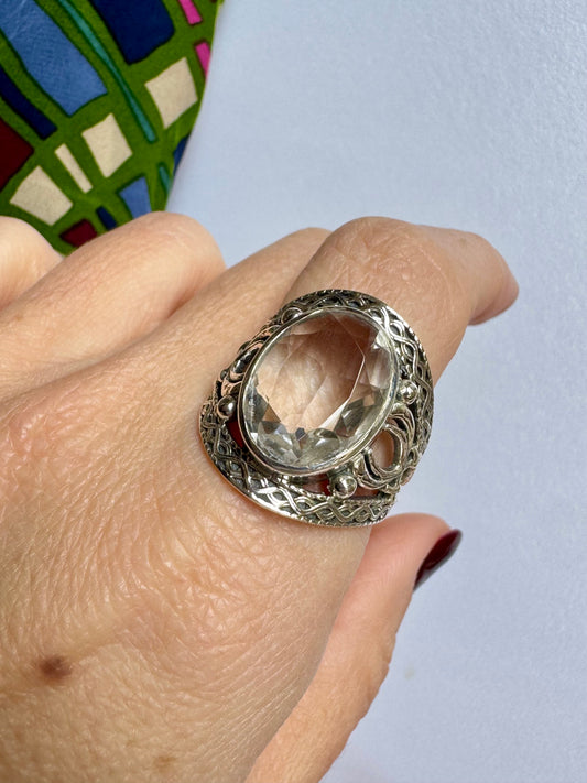Anello argento quarzo bianco misura 22/23 - 21K