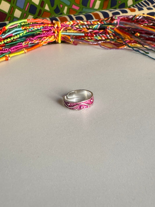 Anello argento 925 falange o piede regolabile fascia fucsia 11