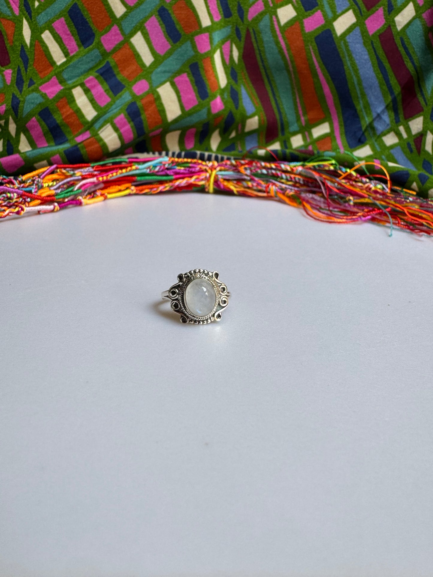 925 Silber Regenbogen Mondstein Ring Größe 14 - G3