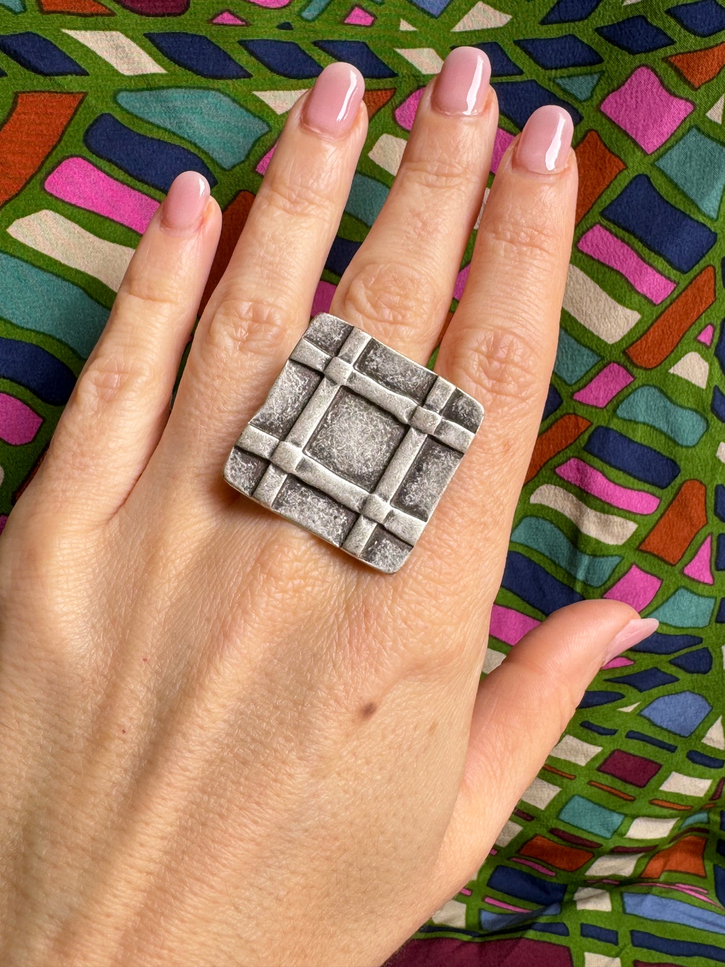 Square zamak silver ring