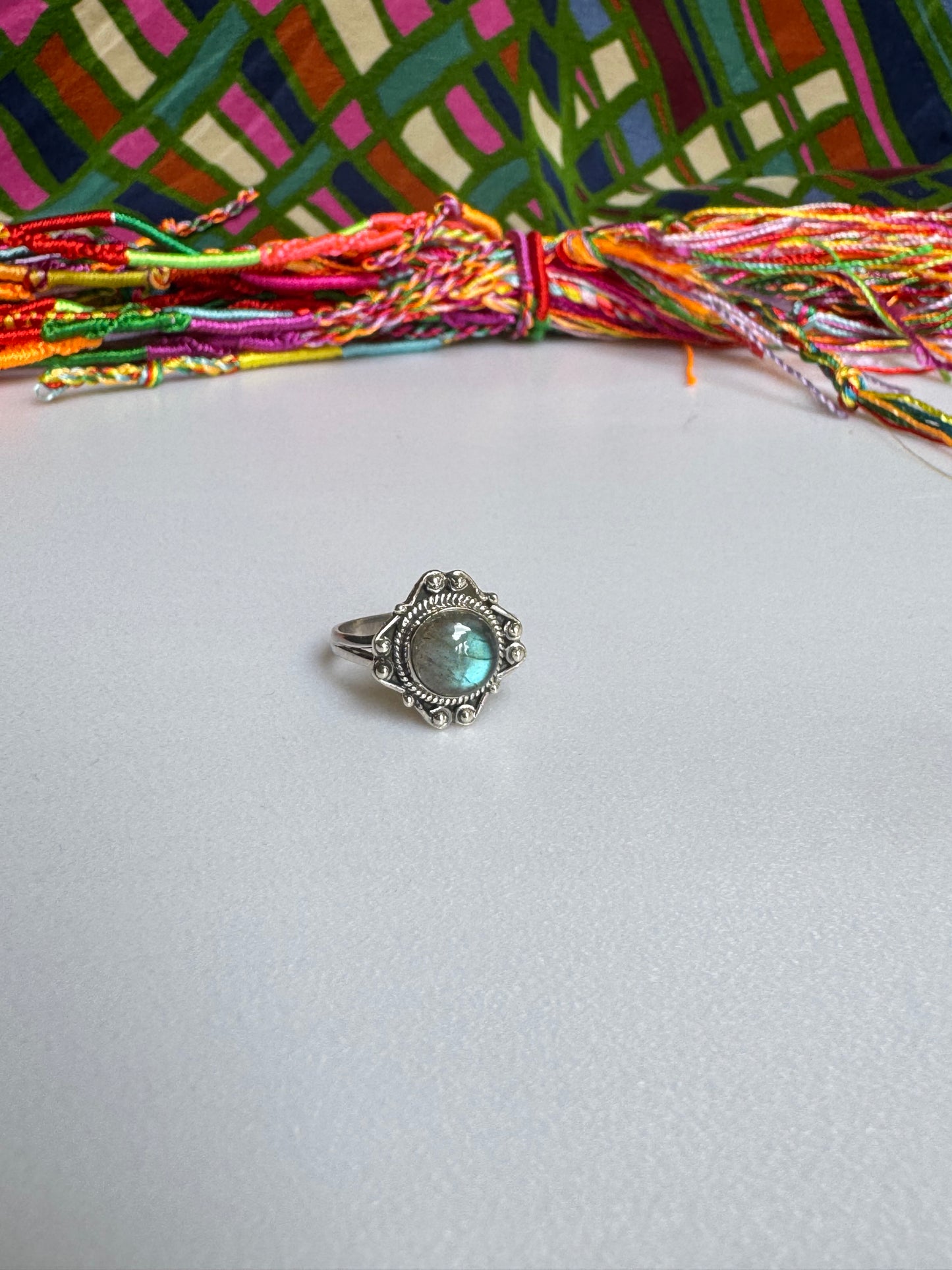 Labradoritring aus 925er Sterlingsilber, Größe 15 - 3LA