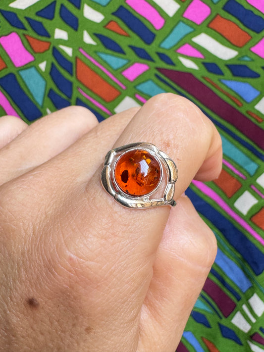925 silver amber ring size 21 - 22 38A