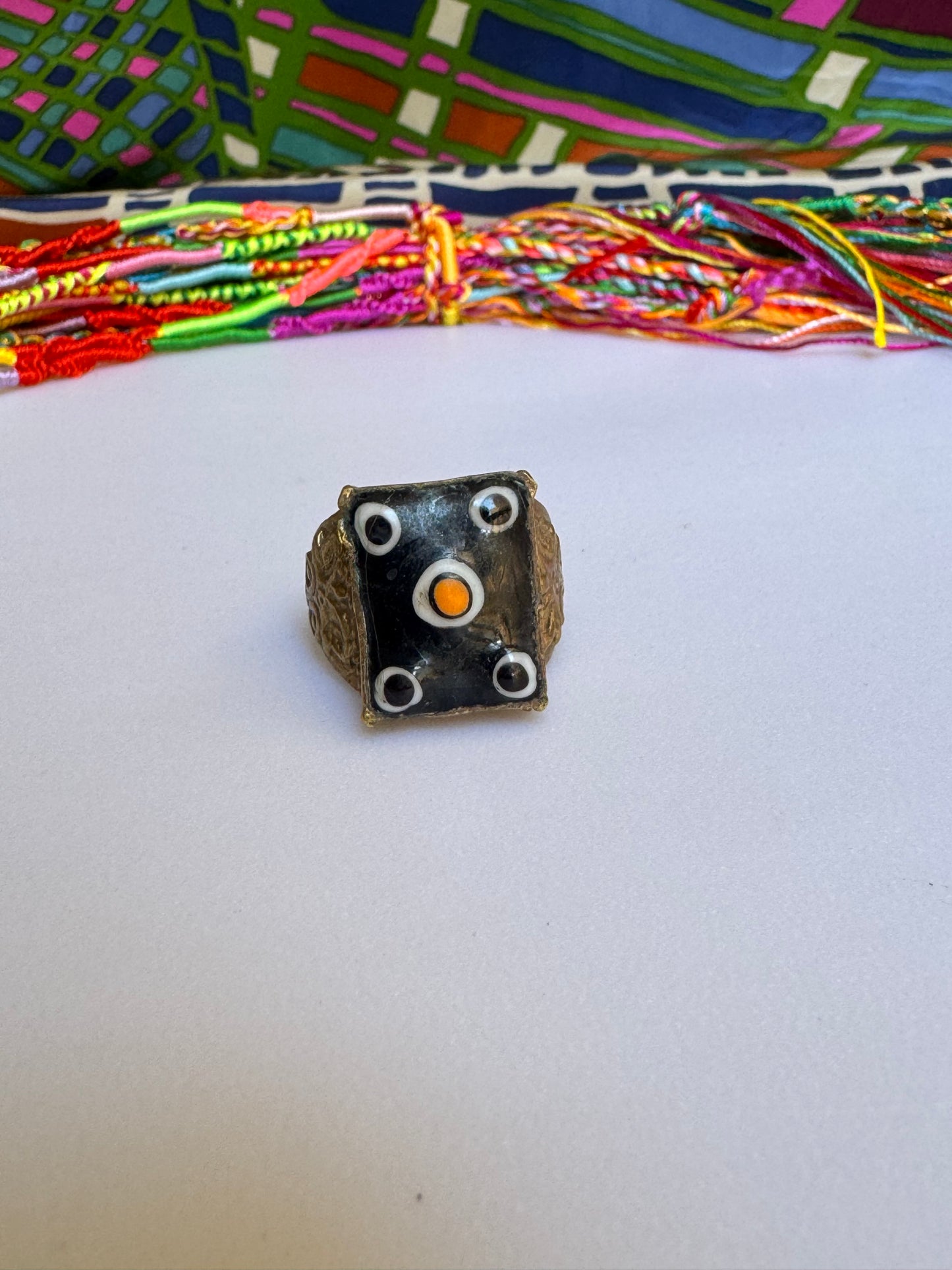 Antique Vintage Painted Ceramic Ring