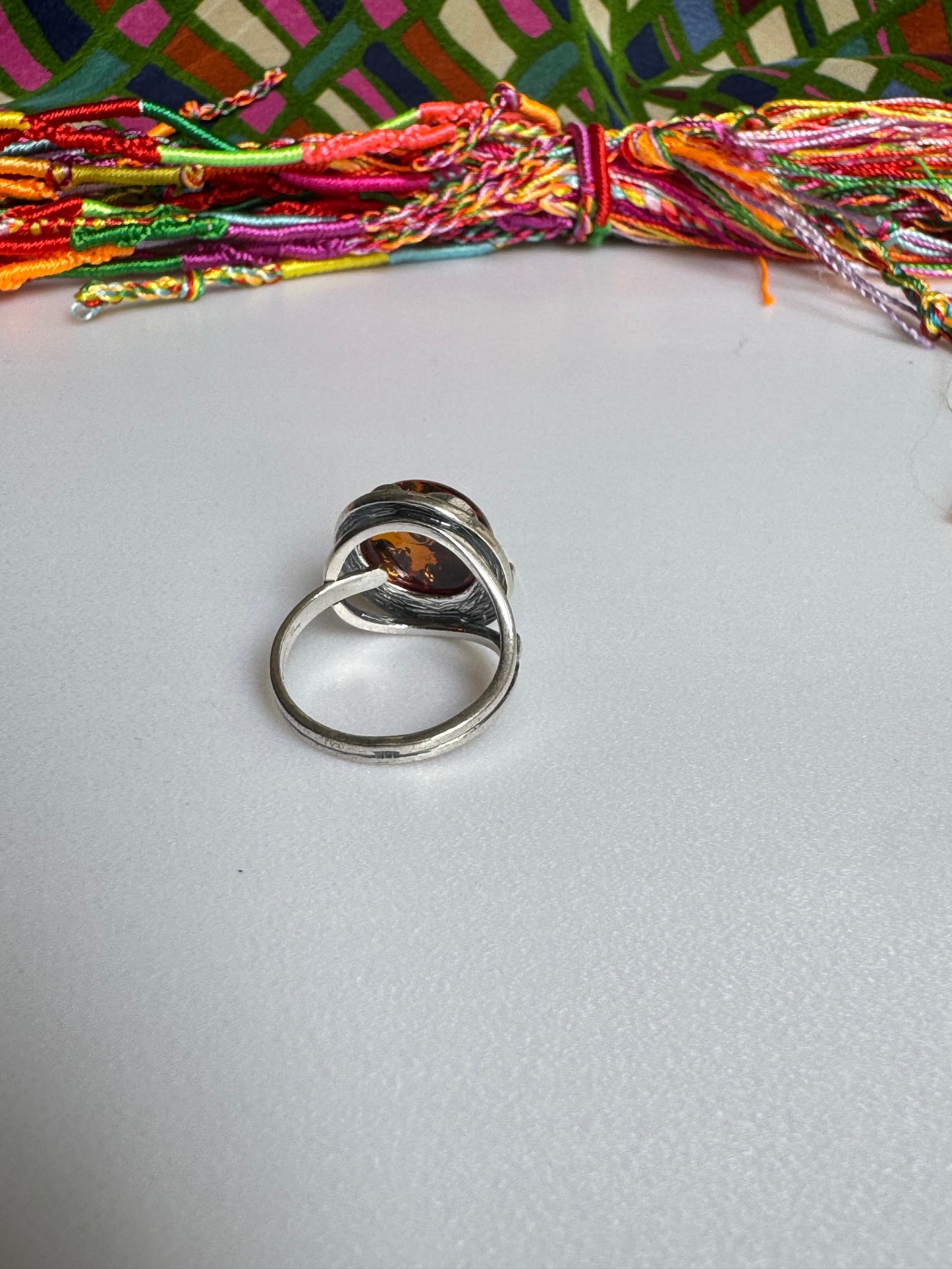 925 silver amber ring size 18 adjustable 44A