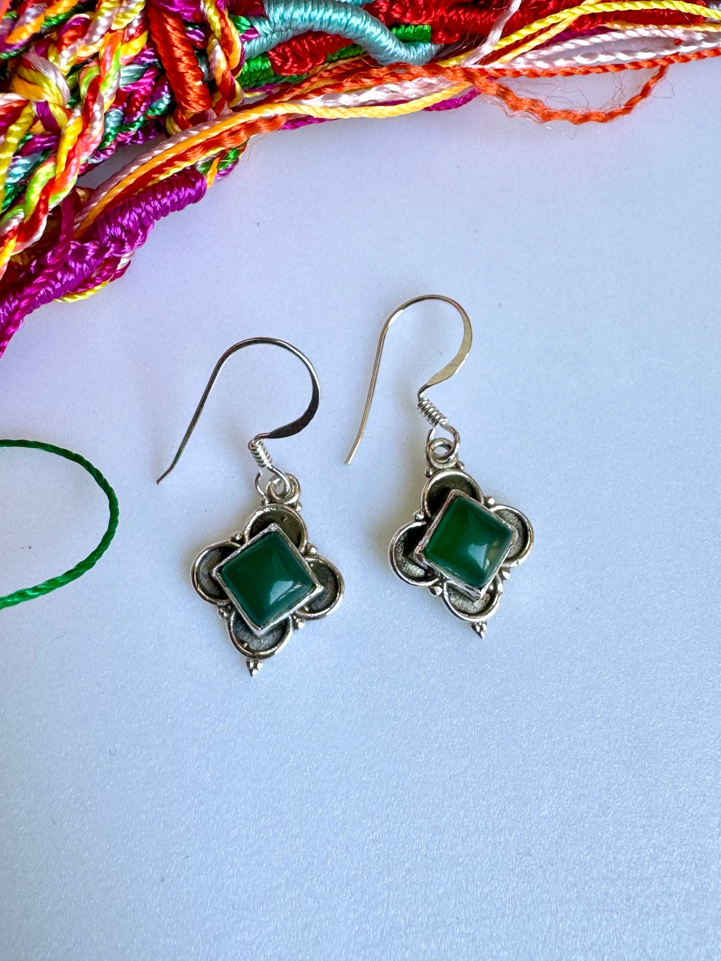 Green onyx 925 silver earrings
