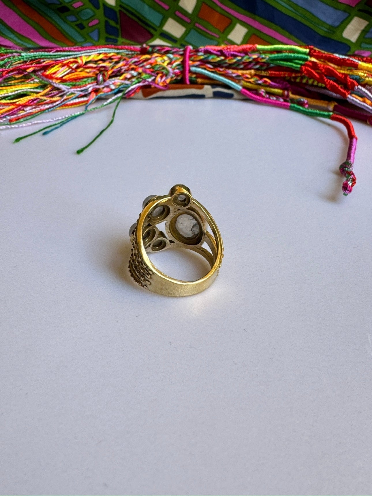 White labradorite golden boho ring