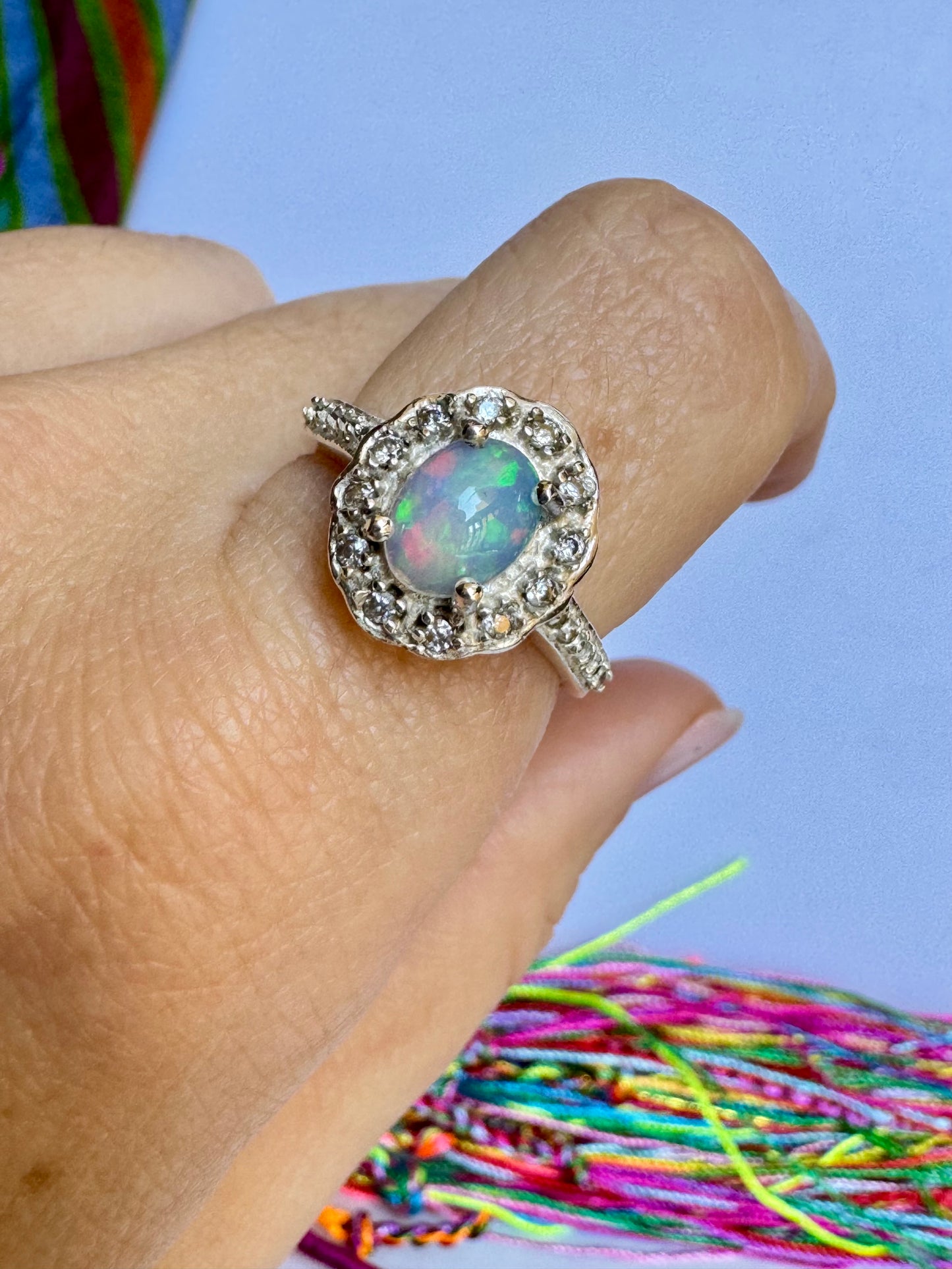Anello argento 925 opale bianca e marcassiti misura 17 - 7OP