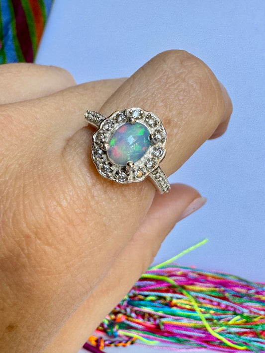 Anello argento 925 opale bianca e marcassiti misura 17 - 7OP
