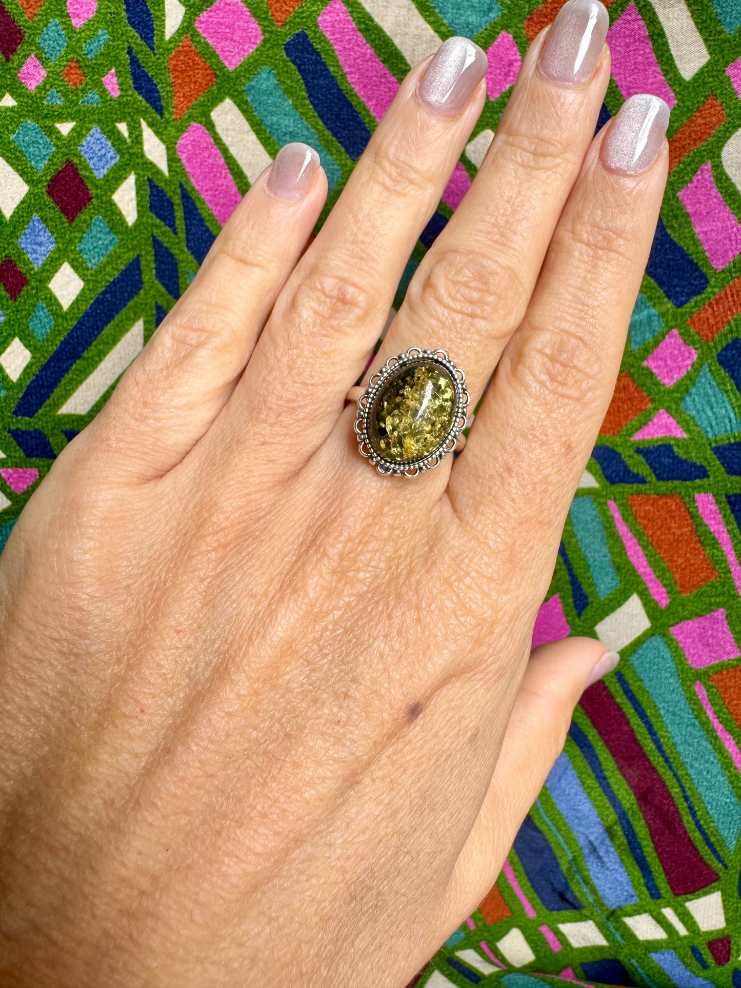 925 silver amber ring size 14 adjustable 52A